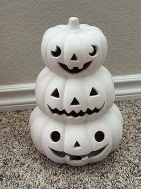 Place & Time 11” White Ceramic DIY Paintable Stacked Pumpkin LED Halloween Decor